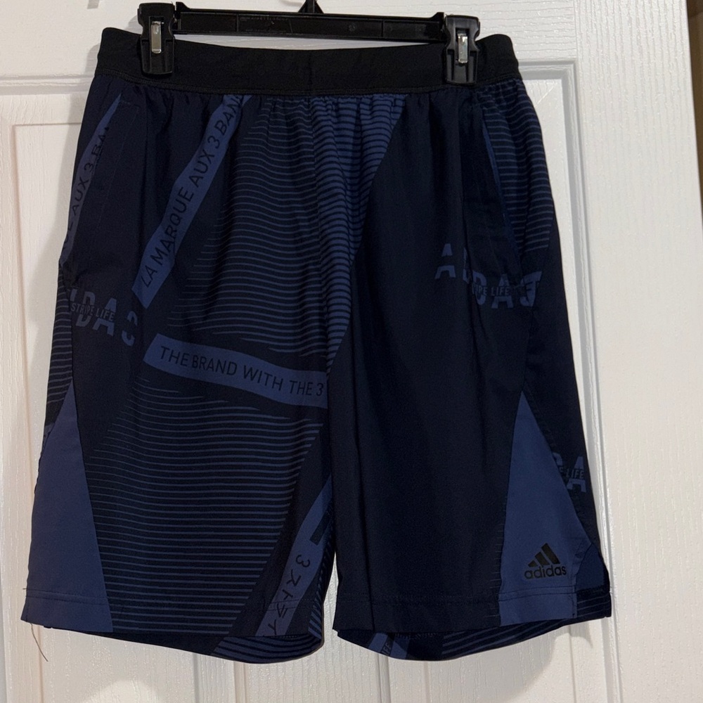 Adidas Men's Striped Navy Athletic Shorts